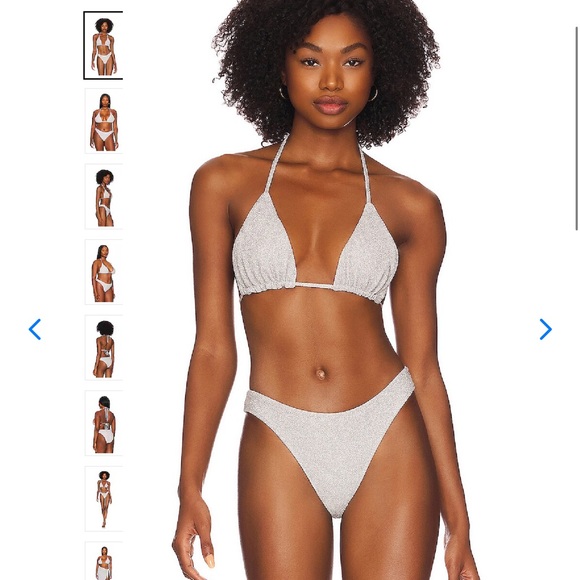NWT Good American Silver Sparkle Tiny Ties Bikini Top Size 2 Medium Triangle - Picture 4 of 8
